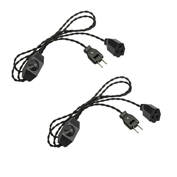 KAYYELAMP 5.9 ft Black Twisted Extension Cable Dimmable Switch with 3-Prong Female Socket Retro Style For Table Lamp Bedside Lighting Accessory Part 2-Pack