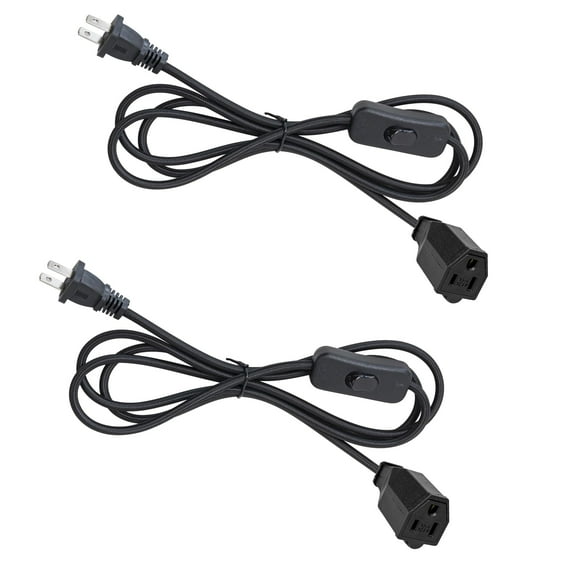 KAYYELAMP 5.9 ft Black Weave Rope Extension Cable On/Off Switch with 3-Prong Female Socket Retro Style For Table Lamp Bedside Lighting Accessory Part 2-Pack