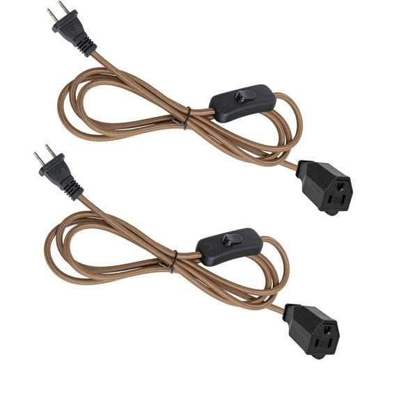 KAYYELAMP 5.9 ft Brown Weave Rope Extension Cable On/Off Switch with 3-Prong Female Socket Retro Style For Table Lamp Bedside Lighting Accessory Part 2-Pack