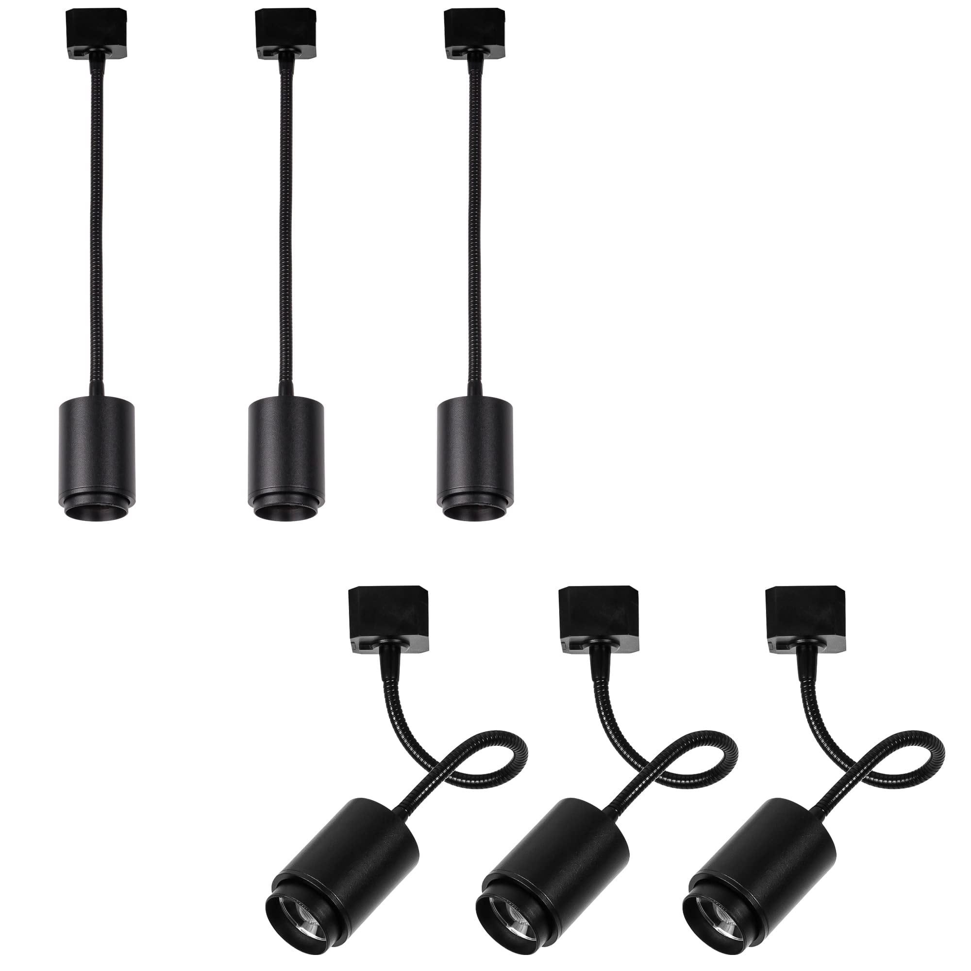 KAYYELAMP 6-Pack Flexible Hose Mini Black Aluminium Spotlight L-Type Track Mounted 5W Neutral Light COB Focusing Adjusted Background Track Lighting For Gallery Cabinet Loft(No Track)