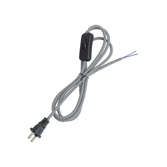 KAYYELAMP 9.8 Feet Plug in Outlet Electric Lamp Cord with On/Off Switch Black & White Weave Rope Cable Stripped Ends Ready for Wiring Light Accessory Part Vintage Design