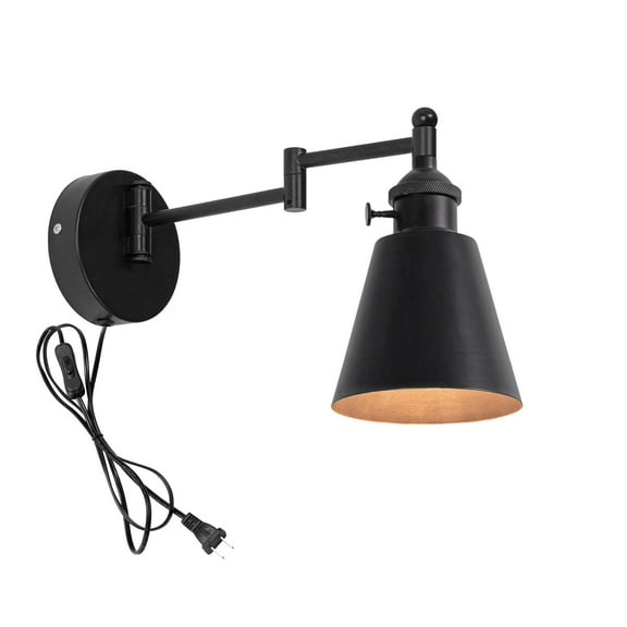 KAYYELAMP 9.8 Ft Plug in On/Off Switch Corded Wall Sconce with Swing Arm No Wiring Required Wall Mounted Light Black Vintage Design for Laundry Room Kitchen Bedroom(No Bulb)