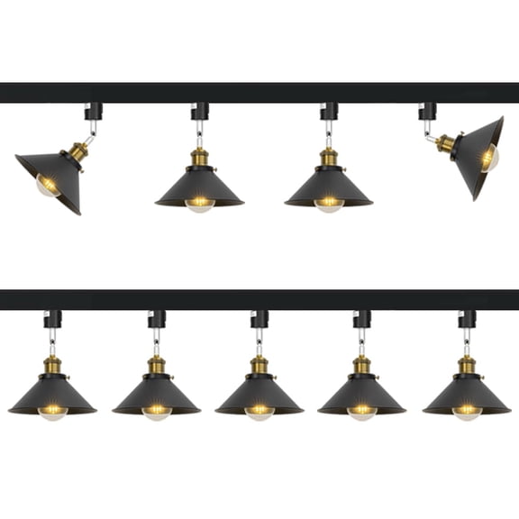 KAYYELAMP 9-Lights Adjusted Angle Rotated Degree H-Type Metal Track Lamp E26 Copper Base Black Lampshade Classic Design for Kitchen Bar Sink Counter(No Bulb, Track)