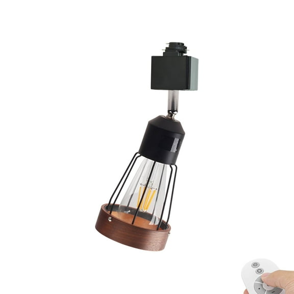 KAYYELAMP Adjustable Angle H-Type Retro Style Track Head Lighting E26 Base Brown Wood Metal Black Track Ceiling Lamp Dimmable Fixture For Kitchen Aisle Home Office