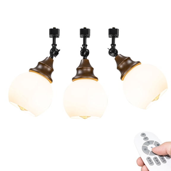 KAYYELAMP Adjustable Angle H-Type Track Head E26 Walnut Base White Glass Ball Shade Dimmable Ceiling Light Vintage Decor for Kitchen Home Office 3 Pcs(No Track)