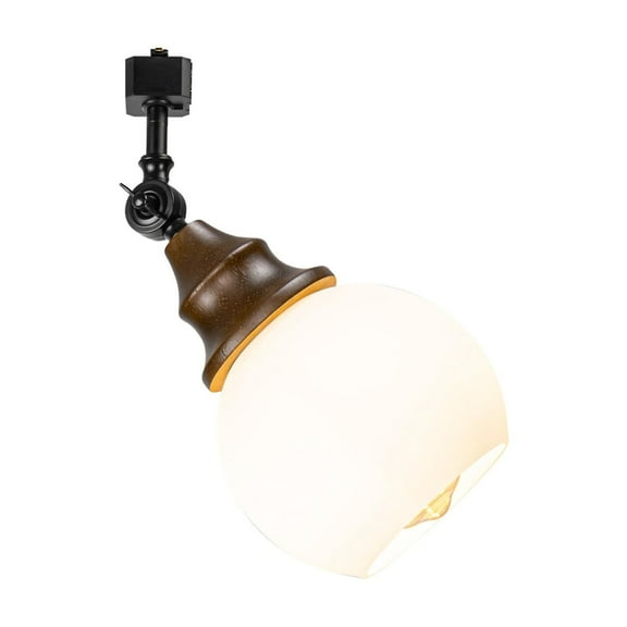 KAYYELAMP Adjustable Angle H-Type Track Head E26 Walnut Base White Glass Ball Shade Tracking Ceiling Light Vintage Decor for Kitchen Home Office 1 Pcs(No Bulb, Track)