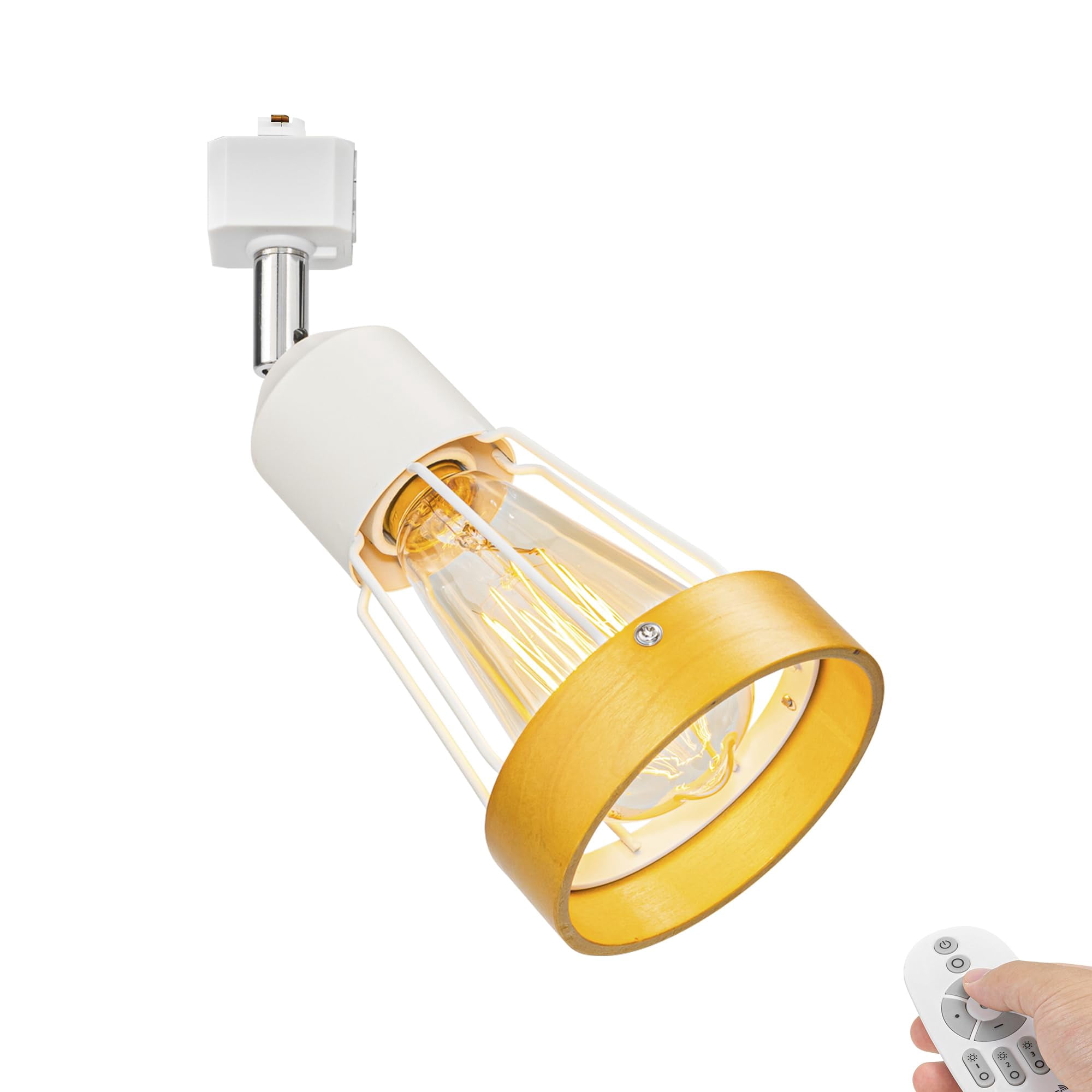 KAYYELAMP Adjustable Angle J-Type Retro Style Track Head Lighting E26 Base Wood Metal White Track Ceiling Lamp Dimmable Fixture For Kitchen Aisle Home Office