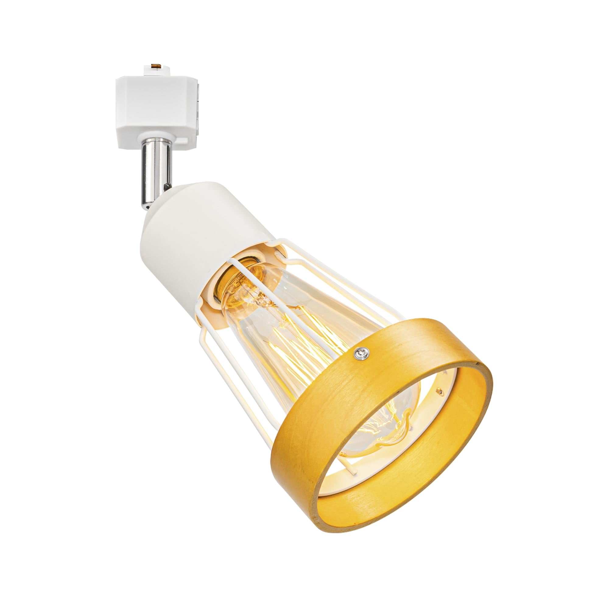 KAYYELAMP Adjustable Angle J-Type Retro Style Track Head Lighting E26 Base Wood Metal White Track Ceiling Lamp For Kitchen Aisle Home Office(No Bulb)