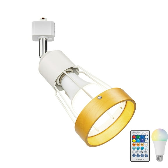 KAYYELAMP Adjustable Angle J-Type Track Head Lighting Wood Metal White Track Ceiling Lamp Dimmable RGB Fixture Vintage Design For Kitchen Party Home Office(No Track)