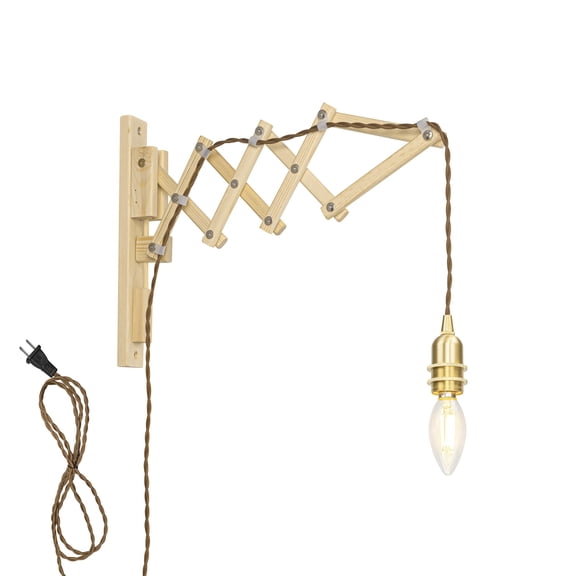 KAYYELAMP Adjustable Front to Back Wooden Wall Sconce with 9.8ft Plug-in Cord E12 Brass Mini Base Wabi-sabi Style for Home Office(No Bulb)
