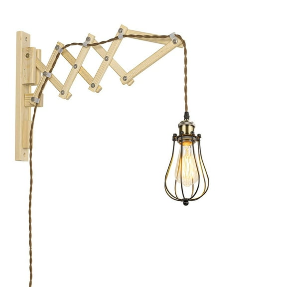 KAYYELAMP Adjustable Front to Back Wooden Wall Sconce with 9.8ft Plug-in Cord E26 Bronze Base Cage Shade Wabi-sabi Style for Home Office(No Bulb)
