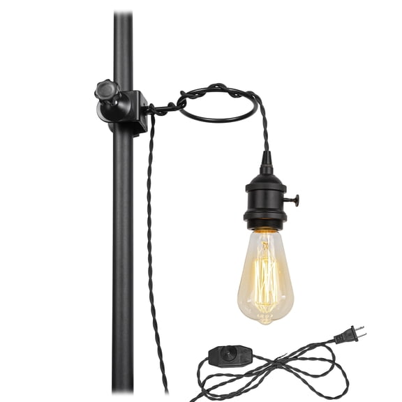 KAYYELAMP Adjustable Vintage Hanging Light with Plug, 9.8FT Dimmer Switch Cord, E26 Black Switch Base, Telescopic Pole or Pipe Clamp Mount for Kitchen Porch