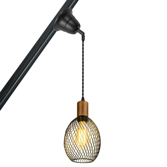 KAYYELAMP Adjusted 3.2ft Cord H-Type Tilted Space Track Mount Pendant Walnut Base Black Metal Oval Cut-Out Shade Vintage Design For Kitchen Home(No Bulb, Track)