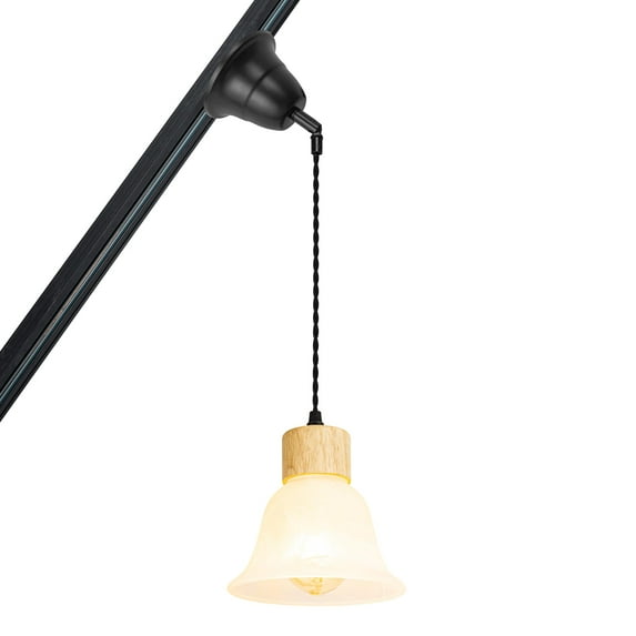 KAYYELAMP Adjusted 3.2ft Cord H-Type Tilted Space Track Mount Pendant Wood Base White Textured Glass Shade Retro Design for Kitchen Home(No Bulb, Track)