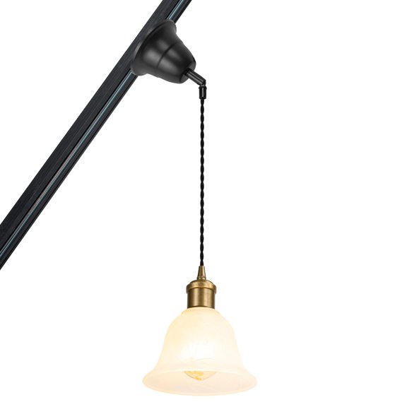 KAYYELAMP Adjusted 3.2ft Cord J-Type Tilted Space Track Mount Pendant Old Copper Base White Textured Glass Shade Vintage Design for Kitchen Home(No Bulb, Track)