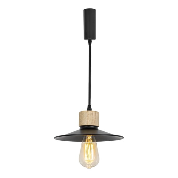 KAYYELAMP Adjusted Cable J-Type Track Lamp Wooden Base Black Shade Vintage Design Pendant Lighting for Kitchen Dining Room(No Bulb, Track)