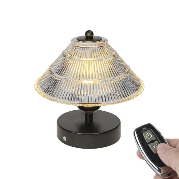 KAYYELAMP Battery Bedside Table Lamp Glass Shade Modern Design Black Metal Desk Light E26 Base Nightlight for Dorm Bedroom Store