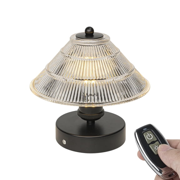 KAYYELAMP Battery Bedside Table Lamp Glass Shade Vintage Design Black Metal Desk Light E26 Base Nightlight for Dorm Bedroom Store