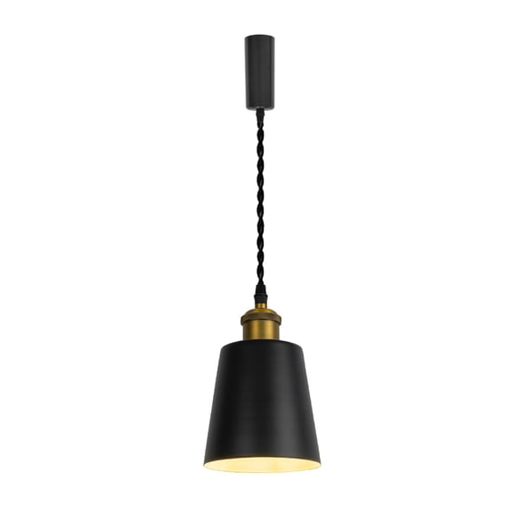 KAYYELAMP Black Barrel Lampshade Juno-Type Track Light E26 Matte Copper Base 3.2Ft Adjusted Cord Retro Design Metal Hanging Lamp for Kitchen Sink Home(No Bulb, Track)