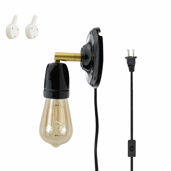 KAYYELAMP Black Ceramics & Brass Wall Sconce 5.9Ft UL Plug-in Cord Minimalist Style Adjustable Angle Wall Light Fixture For Kitchen Porch Home Decor Bulb Sold Separately