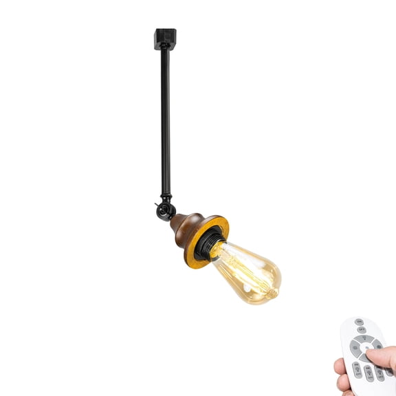 KAYYELAMP Black Metal 16.1" Height Dimmable Track Light Walnut Base J-Type Adjustable Angle Lighting Vintage Style for Kitchen Living Room(No Track)