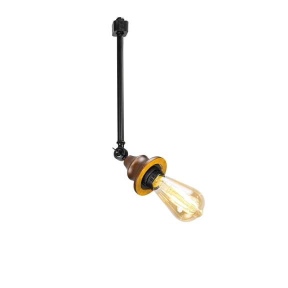 KAYYELAMP Black Metal 16.1" Height Track Light Walnut Base H-Type Adjustable Angle Lighting Vintage Style for Kitchen Living Room(No Bulb, Track)