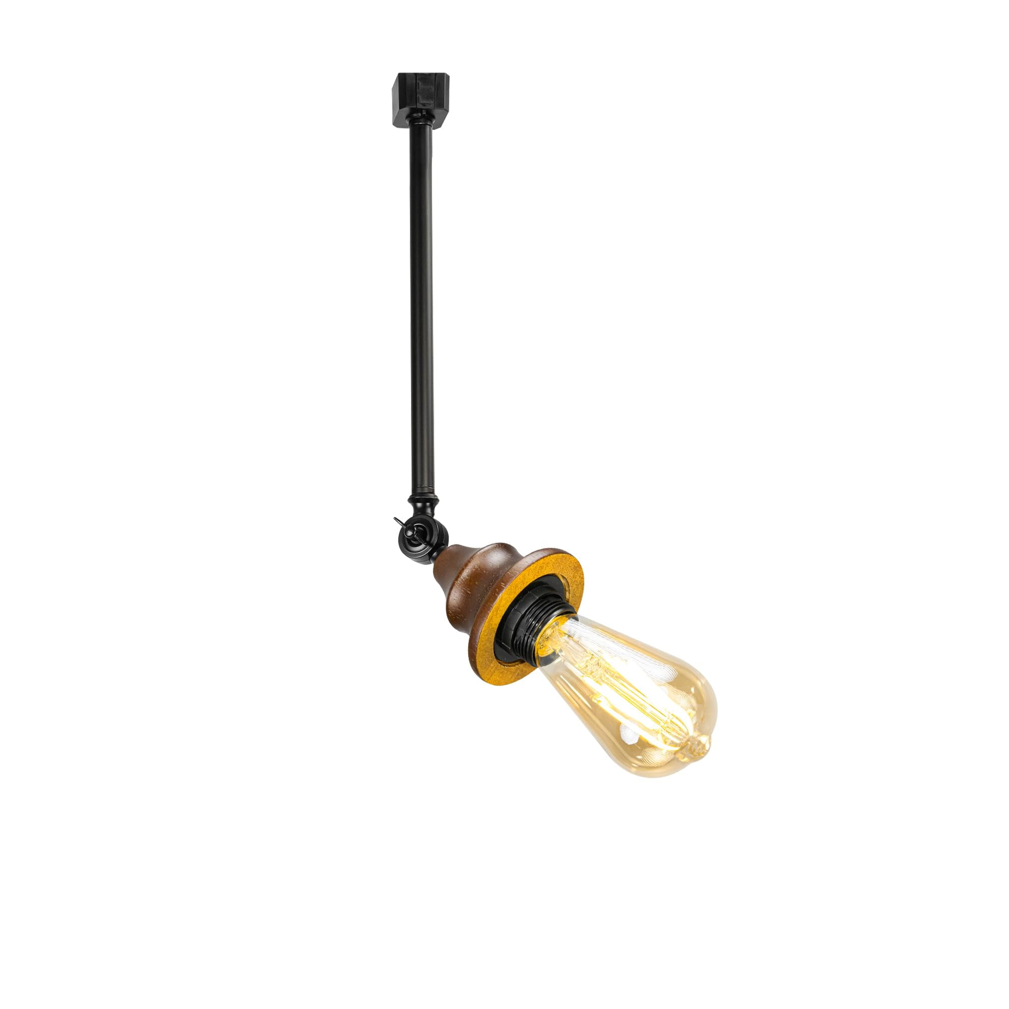 KAYYELAMP Black Metal 16.1" Height Track Light Walnut Base J-Type Adjustable Angle Lighting Vintage Style for Kitchen Living Room(No Bulb, Track)