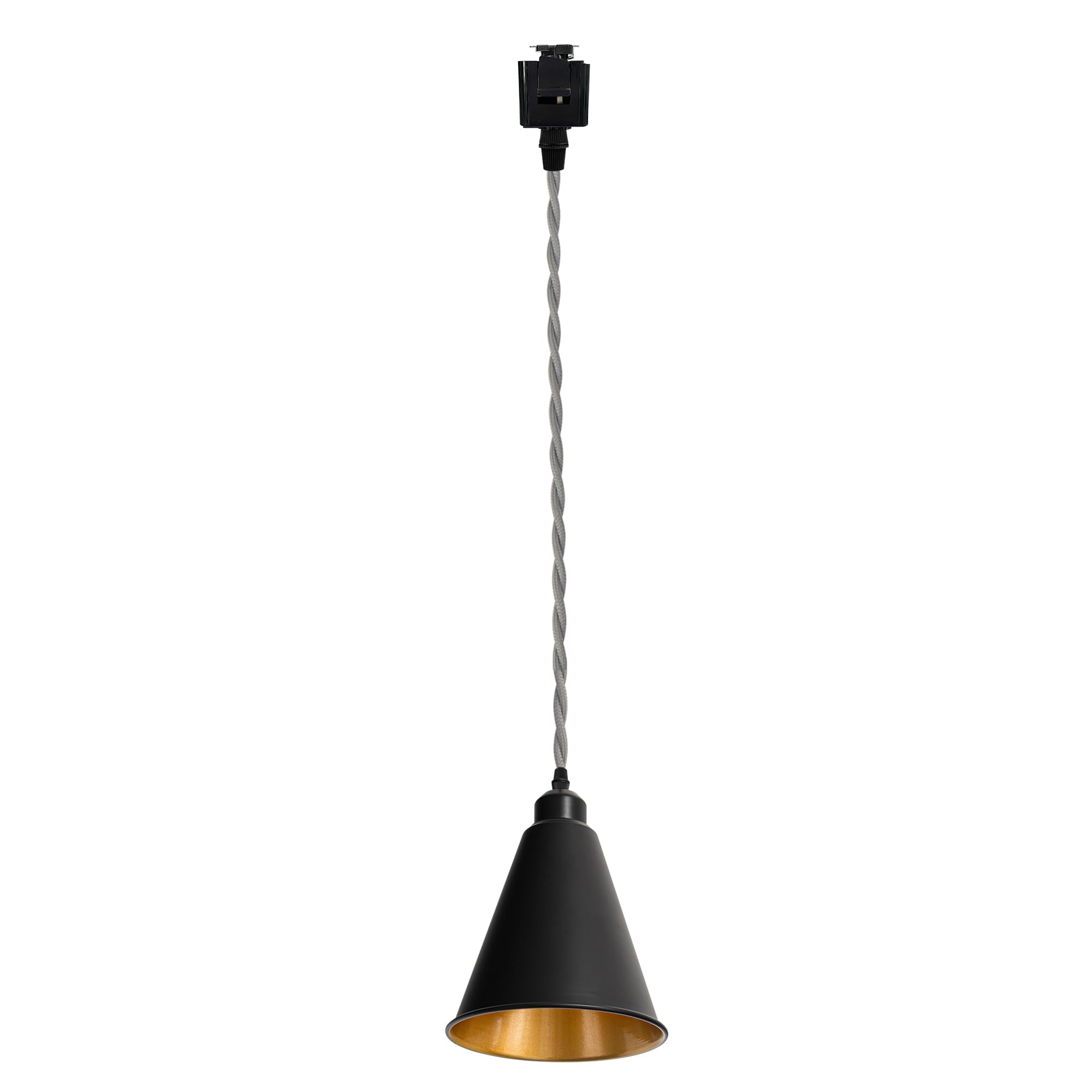 KAYYELAMP Black Metal Cone Shade Inner Gold Track Lighting J-Type 39.3 Inches Gray Twisted Cord Vintage Track Lamp for Kitchen Dining Table Loft(No Bulb, Track)