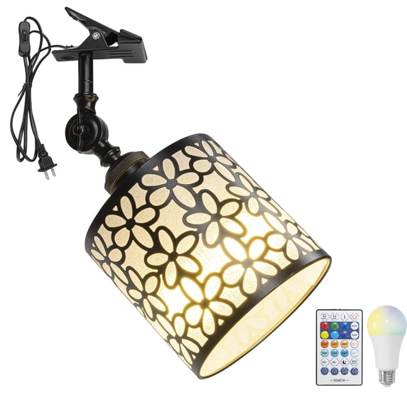 KAYYELAMP Black Metal Flower Pattern Shade Clamp RGB Dimmable Lighting 9.8Ft Plug Outlet Cable Vintage Design Clip On Desk Bedsides Bookshelf Splint Billboards 1Pcs