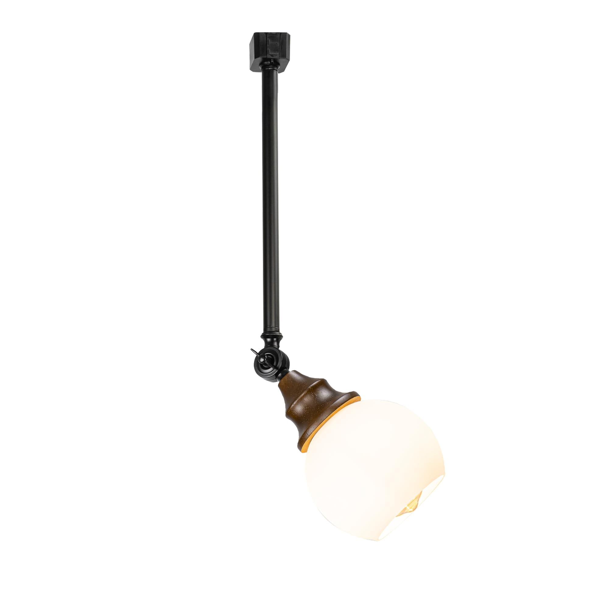 KAYYELAMP Black Metal Glass Ball Shade 23.2" Height Track Light J-Type Adjustable Angle Walnut Base Vintage Lighting for Kitchen Store(No Bulb, Track)