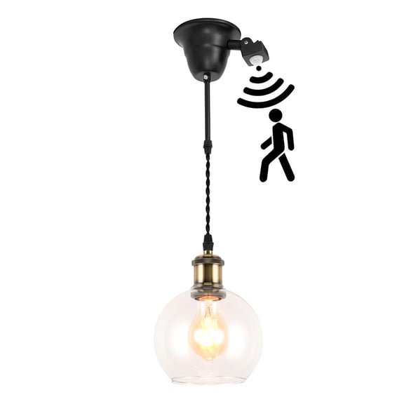 KAYYELAMP Clear Glass Ball Shade Bronze Base H-Type Motion Sensor Track Lamp 1.9Ft Adjusted Cord Pendant Light for Home Kitchen Farmhouse 1Pcs(No Bulb, Track)