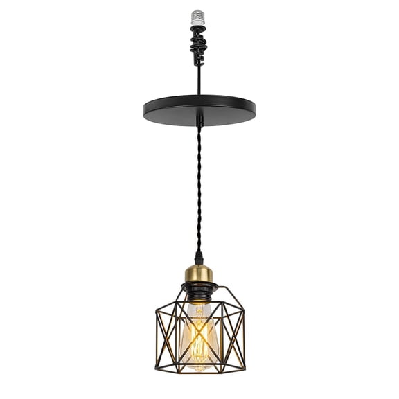 KAYYELAMP Converter Adapter E26 Mounted Cans Hanging Light Gold Copper Base Black Hollow Shade Metal Vintage Pendant Lamp Replacement Downlight for Kitchen Island Entrance Loft(No Bulb)