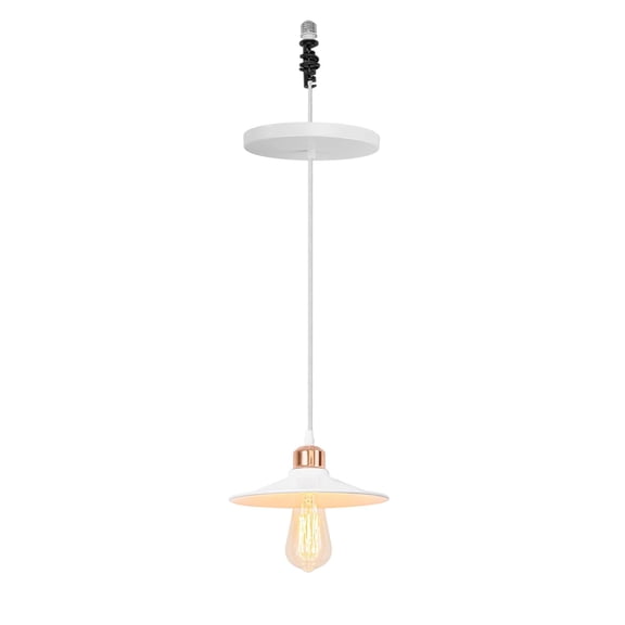 KAYYELAMP Converter Adapter E26 Mounted Cans Hanging Light Rose Gold Base White Metal Shade Simple Pendant Lamp Replacement Downlight for Kitchen Island Entrance Loft(No Bulb)