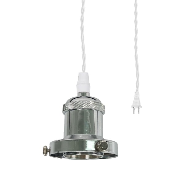 KAYYELAMP Corded Pendant Light Plug in Cord 9.8 Feet E26 Silver Base with Ring DIY Modern Design Hanging Lamp for Bedsides Kitchen Stairs Counter Loft(No Bulb)