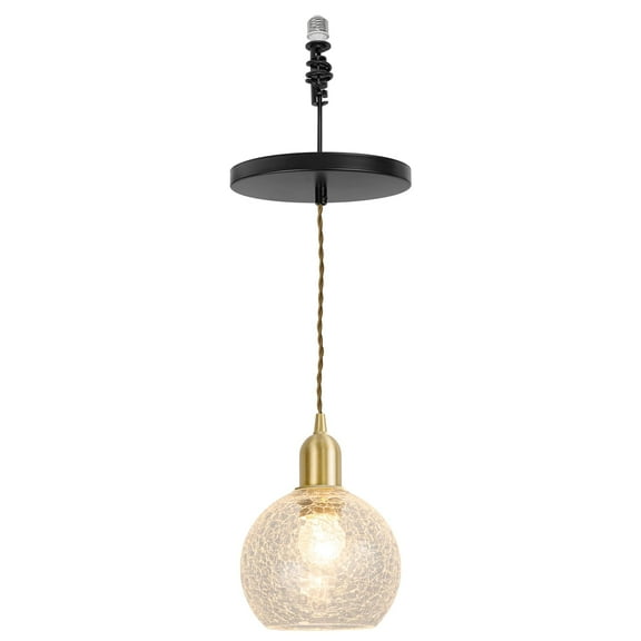 KAYYELAMP Crackled Glass Shade Hanging Light E26 Brass Base Adjustable Height Droplight Modern Design Pendant Light for Kitchen Island Sink Home Stairs