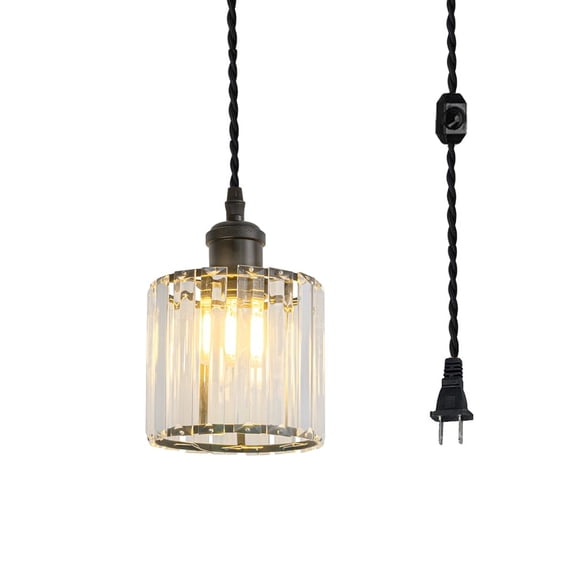 KAYYELAMP Crystal Lampshade Black Base 19.6 Feet Plug in Dimmable Cable Vintage Pendant Light for Island Kitchen Dining Table Loft(No Bulb)