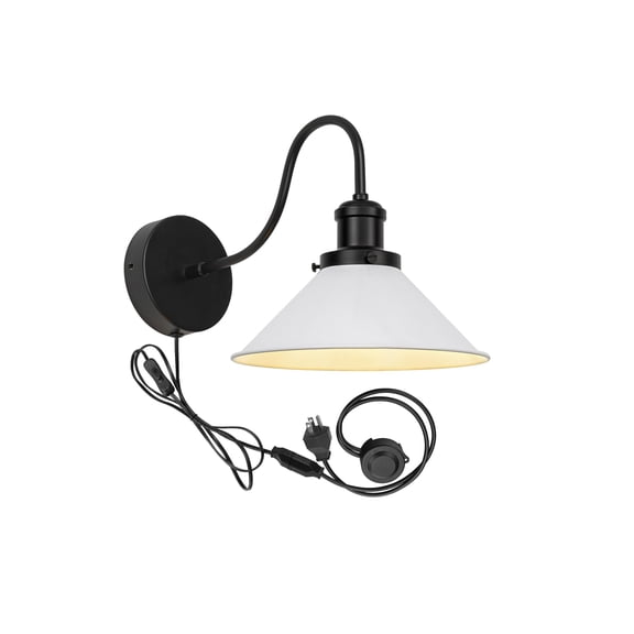 KAYYELAMP Detachable Motion/Light Sensor Sensitivity Goose Neck Wall Sconce with 5.9ft 3-Prong Plug Cord Black Metal White Shade Vintage Design For Entrance Store(No Bulb)