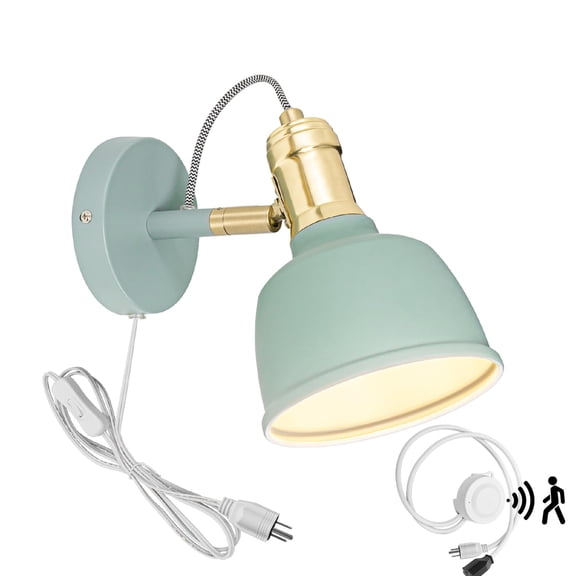 KAYYELAMP Detachable Motion Sensor Wall Light with Three Prong Plug, Adjustable Angle Blue Metal Modern Wall Porch Lighting for Entrance Kitchen(No Bulb)