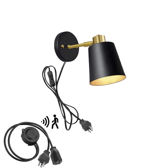 KAYYELAMP Detachable Motion Sensor Wall Light with Three Prong Plug, Black Metal Modern Wall Porch Lighting for Entrance Kitchen(No Bulb)