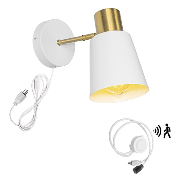 KAYYELAMP Detachable Motion Sensor Wall Light with Three Prong Plug, White Metal Modern Wall Porch Lighting for Entrance Kitchen(No Bulb)