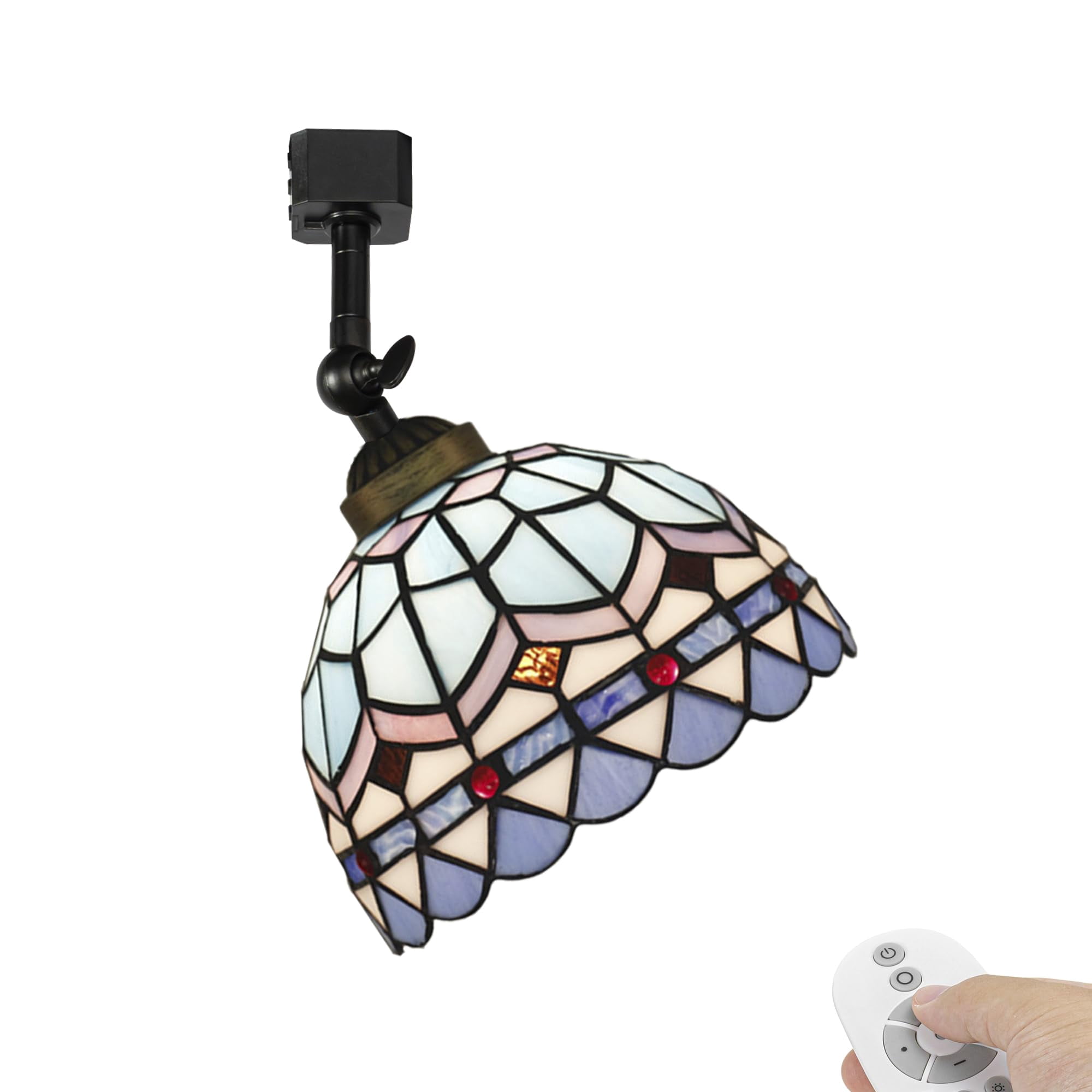 KAYYELAMP Dimmable J-Type Track Head Lighting Adjustable Angle Tiffany Ceiling Light Blue Glass Shade Handmade Antique Retro Track Light Fixture For Gallery Mirror Front(No Track)