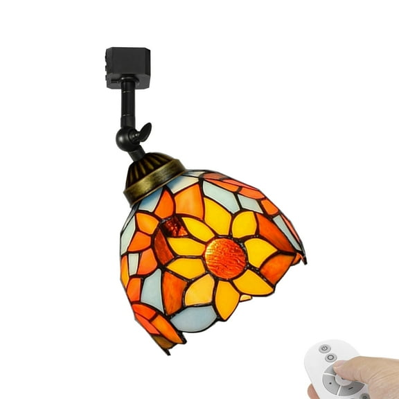 KAYYELAMP Dimmable J-Type Track Head Lighting Adjustable Angle Tiffany Ceiling Light Colorful Glass Sunflowers Lampshade Handmade Track Light Fixture For Gallery Mirror Front(No Track)