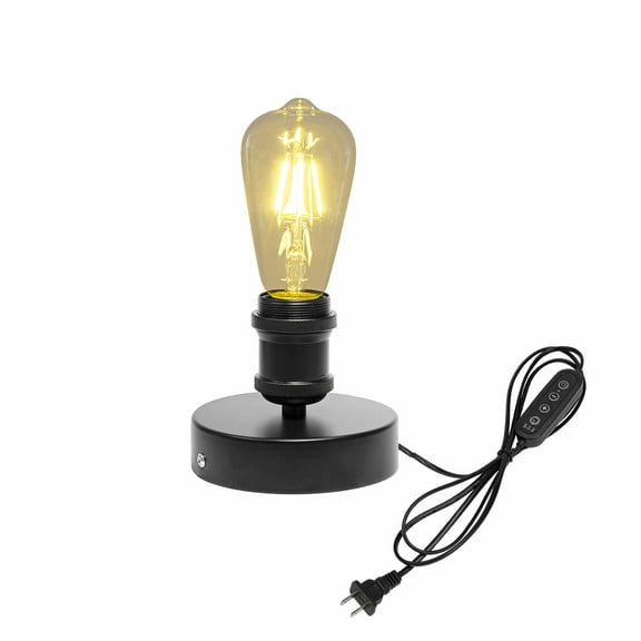 KAYYELAMP Dimming Timer Plug in Power Bedside Table Lamp Simple Vintage Design Desk Light Black Metal E26 Base Nightlight for Dorm Home Reading Bedroom(No Bulb)