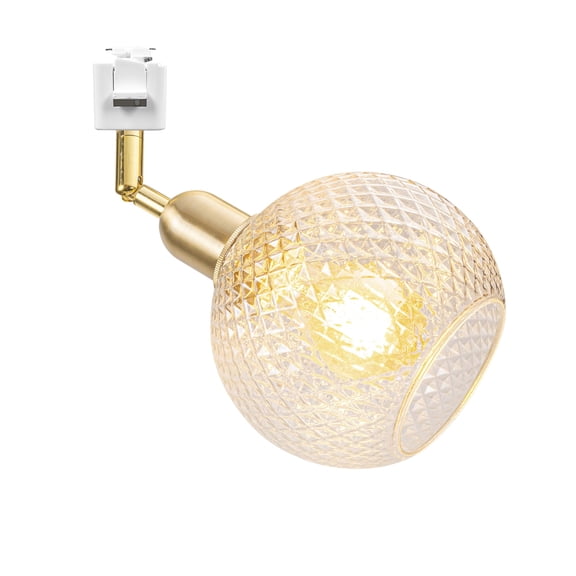 KAYYELAMP E26 Brass Pineapple Pattern Glass Ball Modern Track Mount Ceiling Light J-Type Adjustable Angle Track Head Lighting for Loft Home Office(No Bulb, Track)