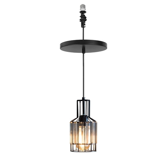 KAYYELAMP E26 Screw-in Hanging Instant Light Crystal Black Metal Shade Adjustable Height Droplight Vintage Design Pendant Light for Kitchen Island Bar Sink Bedsides Office, Customizable