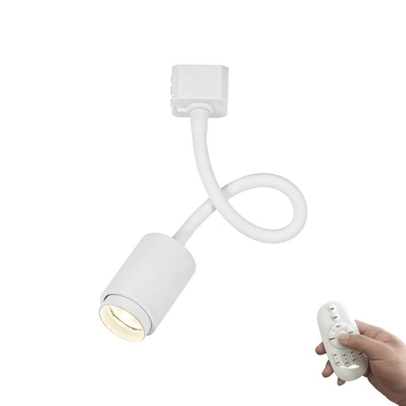 KAYYELAMP Flexible Hose Mini White Aluminium Spotlight L-Type Track Mounted 7W Dimming Remote COB Focusing Adjusted Background Track Lighting For Gallery Cabinet Loft(No Track)