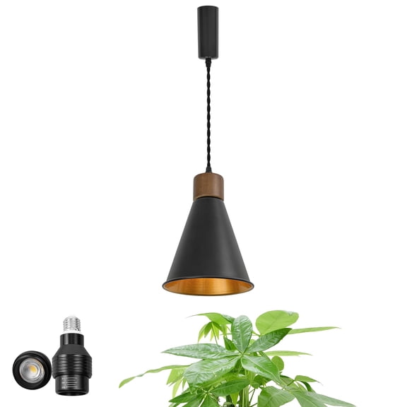 KAYYELAMP Full Spectrum 4500K 10W Adjusted Light Beam Range 15-60 H-Type Track Light 3.9 Ft Adjusted Cord Walnut Base Black Shade Vintage Design for Indoor Plants Home(No Track)