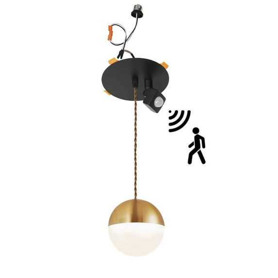 KAYYELAMP Gold & White Ball Glass Shade Motion Sensor Recessed Light Conversion Kit for E26 Recessed Mount Cans Vintage Pendant Ideal for Entrance Stairs 1Pcs