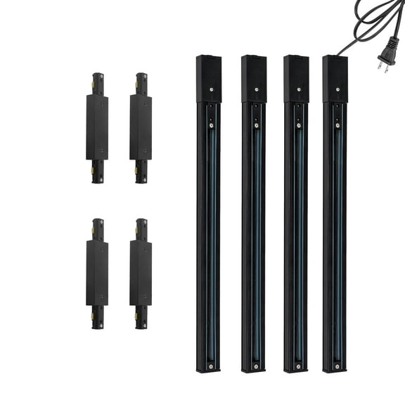 KAYYELAMP H System Track Lighting Rails Kit 6.5Ft(1.6ft x4) Track Rails with 15ft Plug-in Cable, 4x "I" Connector Live End Feed Connectors for Tracking Pendant(Black)