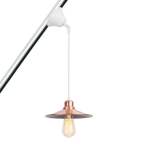 KAYYELAMP H-Type Tilt Position Track Lamp Rose Gold Base Red Copper Shade Adjusted Cord Track Mount Vintage Pendant Light for Kitchen Dining Table(No Bulb, Track)